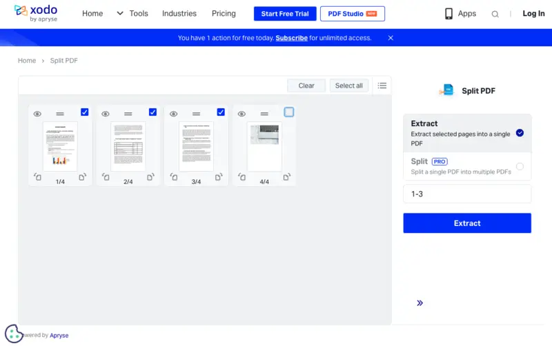 Xodo online PDF splitter