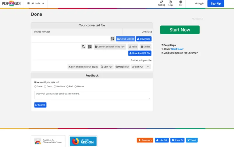 Remove password from PDF with PDF2Go